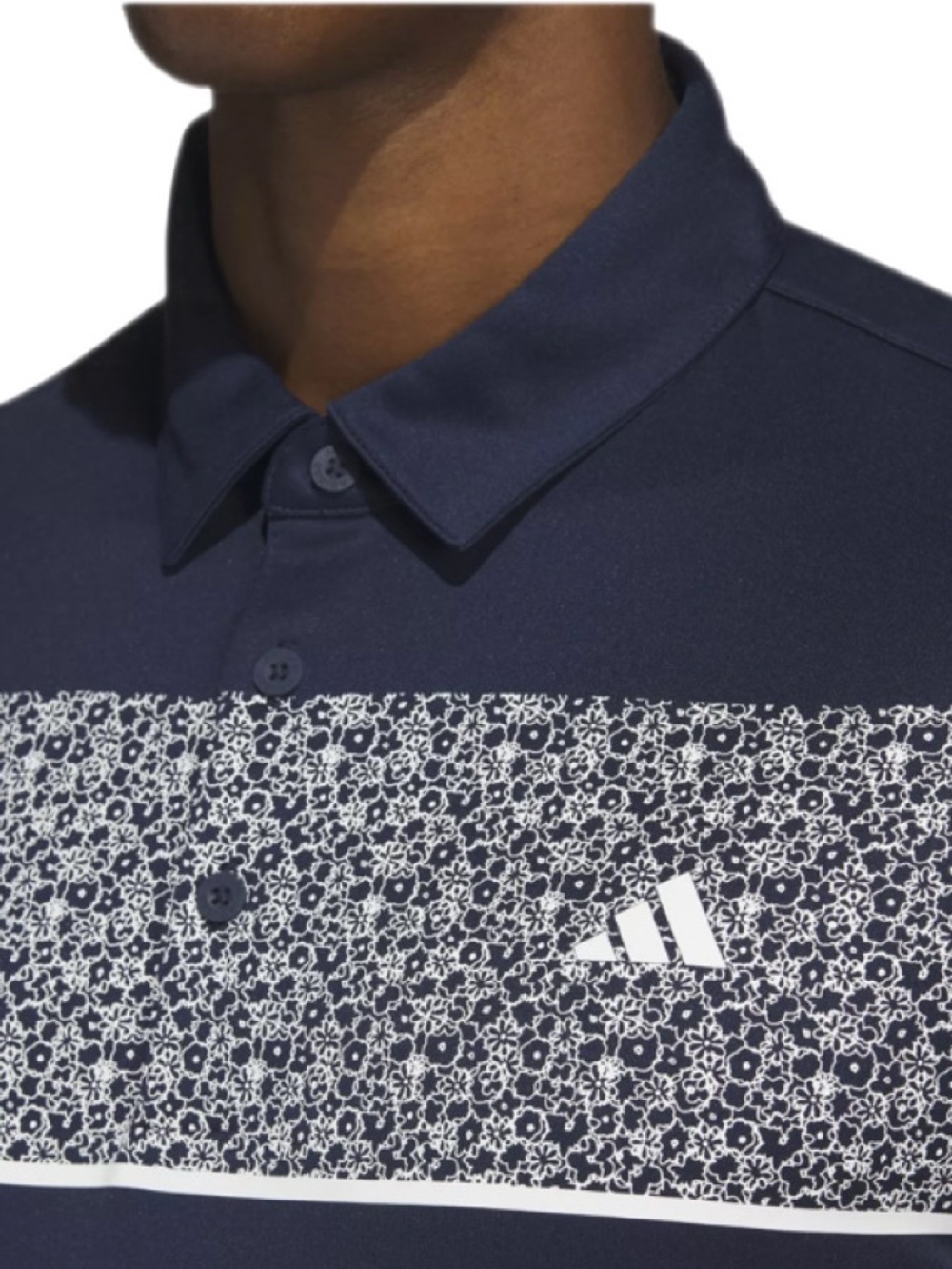 Men's Adidas Navy Pattern-Panel Polo Shirt - Picture 4 of 4
